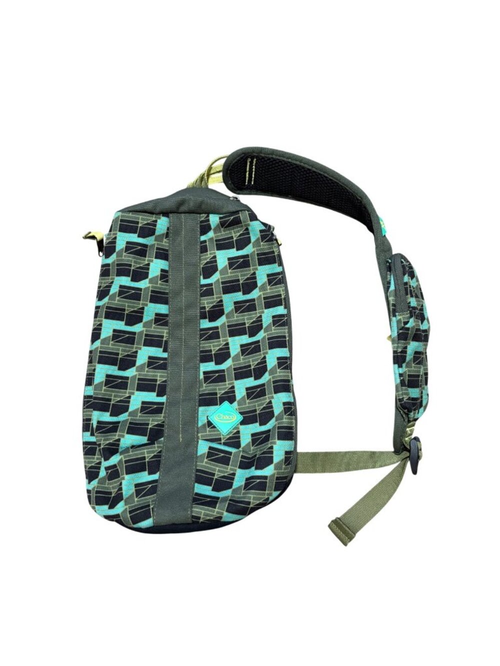 Chaco Nylon Sling Backpack Adjustable Strap Green Black Geometric Print